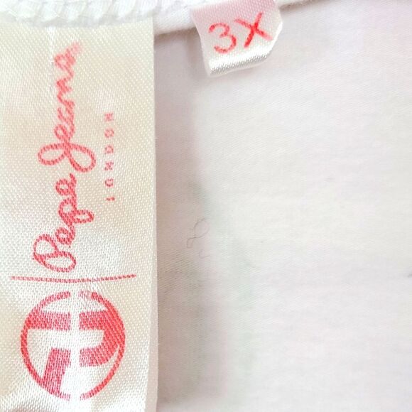 Pepe Jeans Women's Size 3X White Oversized Scoopneck T-Shirt Green Logo Vintage - Picture 6 of 7